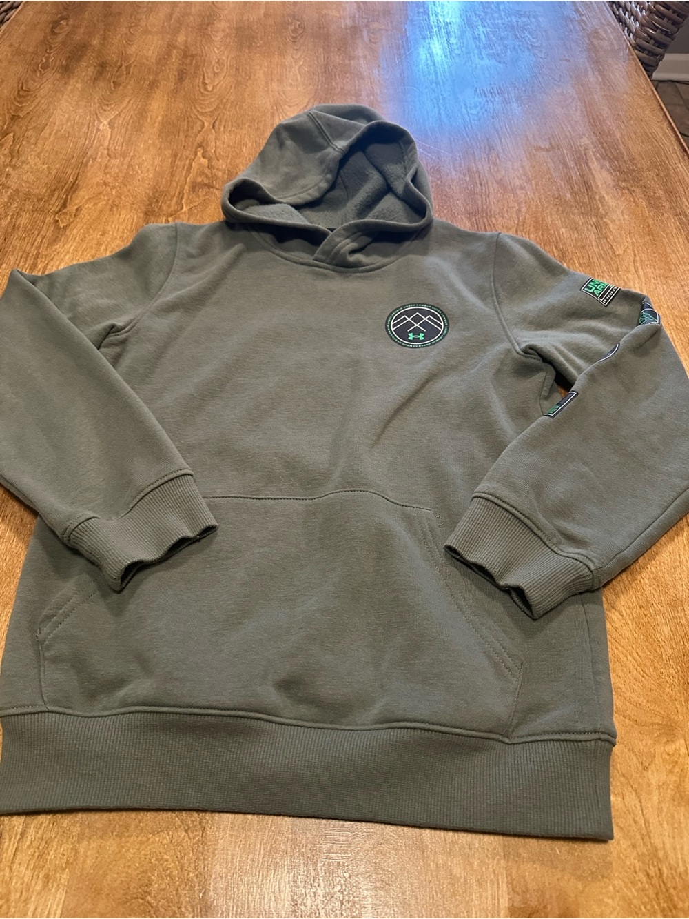Under Armour Olive Green Kids Pullover Hoodie with Chest Patch